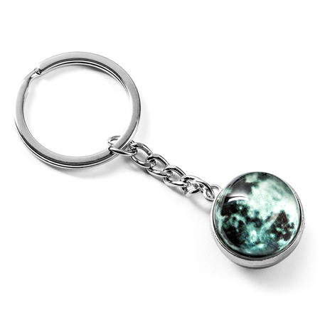 Keychain - glass MOON - glowing in the dark 