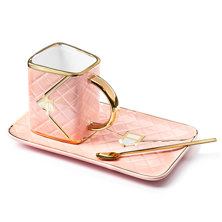 BAG mug ceramic set with spoon & saucer - PINK