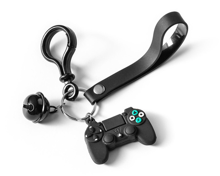 Gamer keychain with a bell - BLACK