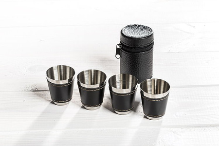 Stainless steel shot glass in case - 4 pcs set