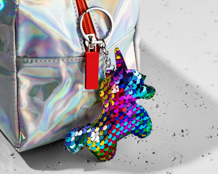 Keychain UNICORN rainbow sequins 