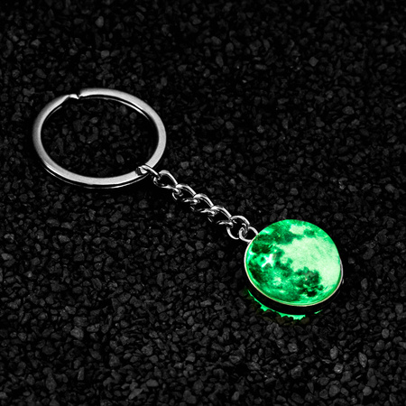 Keychain - glass MOON - glowing in the dark 